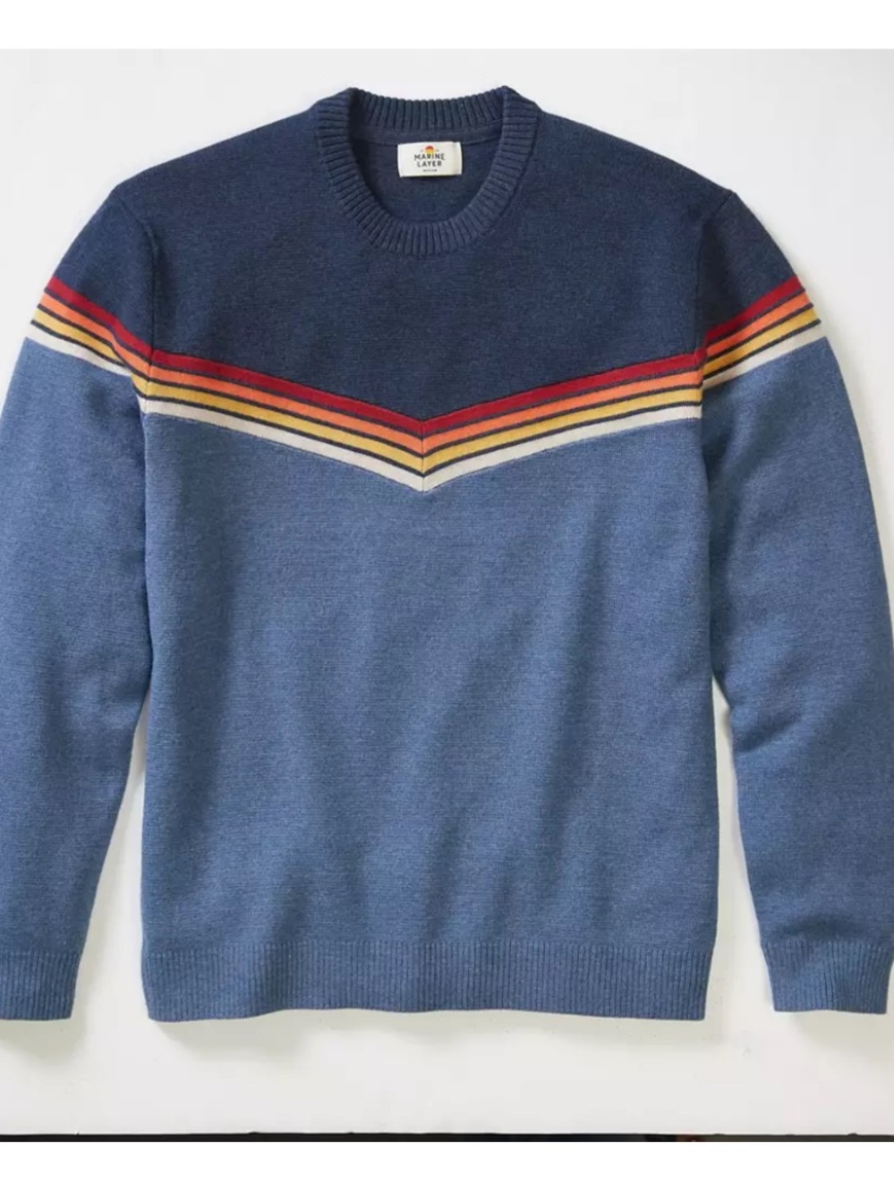 NEW⭐️Marine Layer Men's Chevron Varsity Crew Sweater navy color block $168